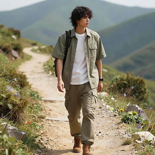 Male Traveler with Full Fringe Hairstyle