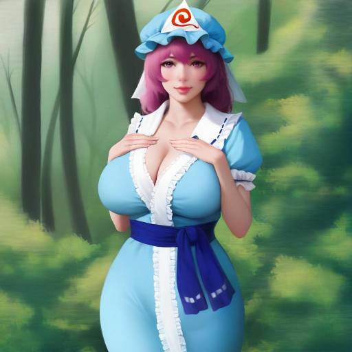 Realistic Anime Girl in Blue Kimono in Forest Clearing