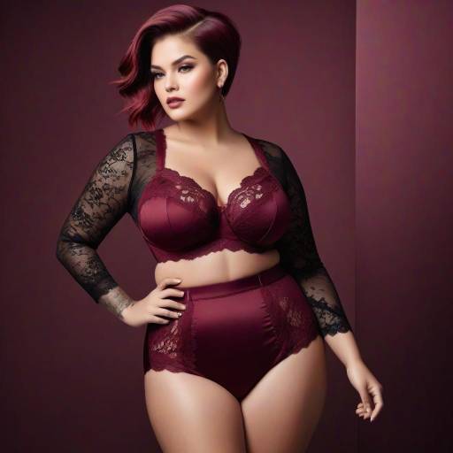 Plus Size Model Wearing Burgundy Lace Lingerie