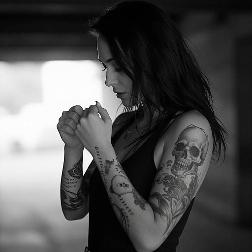 Moody Black-and-White Tattooed Woman
