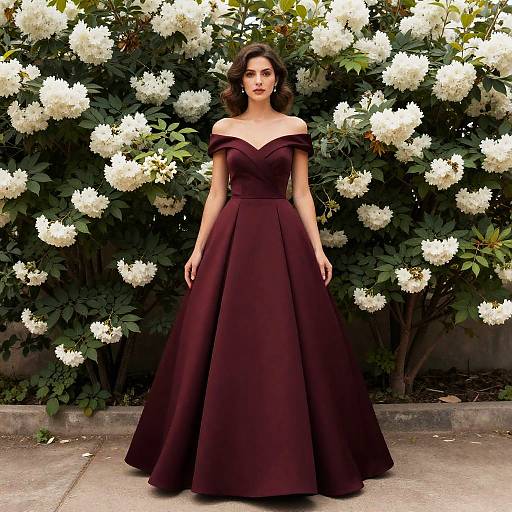 Woman in Burgundy Spring Ball Gown