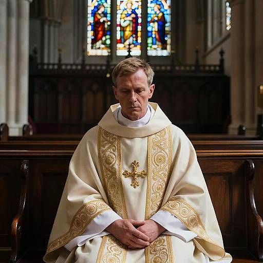 Solemn Beadle in Cathedral Interior