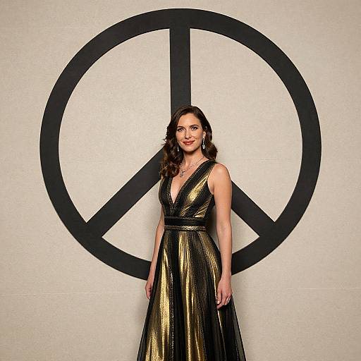 Woman in Black and Gold Dress