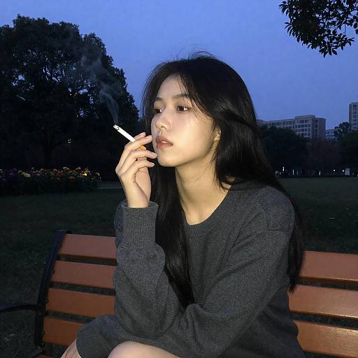 Pensive Woman in Twilight Park