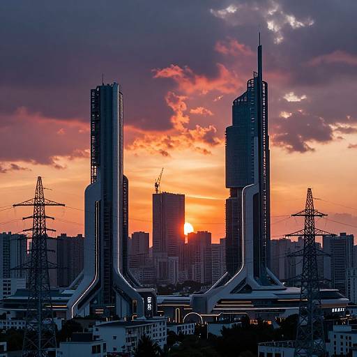 Futuristic Industrial Cityscape at Sunset