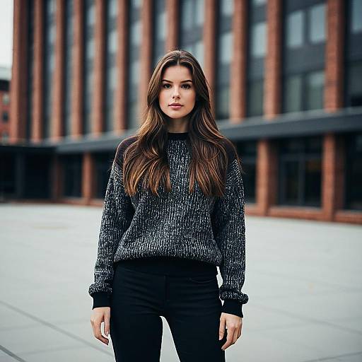 Young Woman in Gray Sweater Outdoors