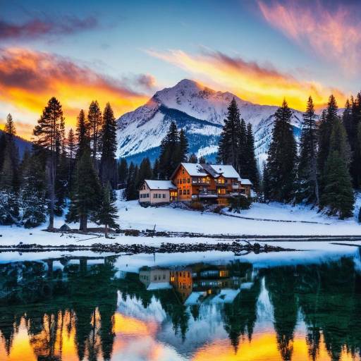 Serene Mountain Lake Sunset Landscape