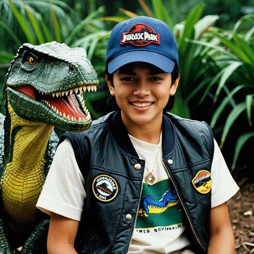 Boy in Jurassic Park Costume with Dinosaur Figure