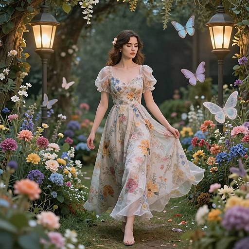 Graceful Woman in Enchanted Garden