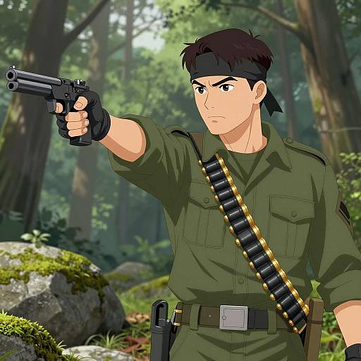 Determined Warrior in Lush Forest