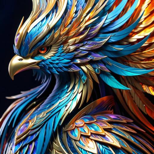 3D Mystical Phoenix Warrior with Iridescent Accents