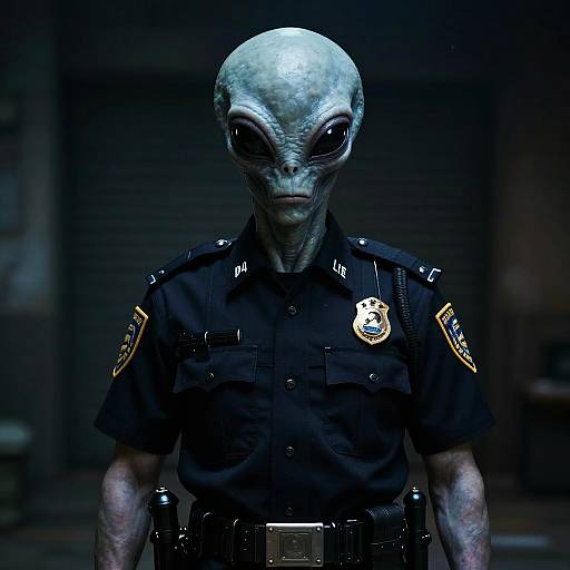 Alien in Police Uniform Cinematic Portrait