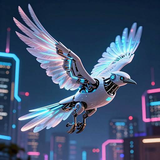 Futuristic Robotic Bird in Cybercity