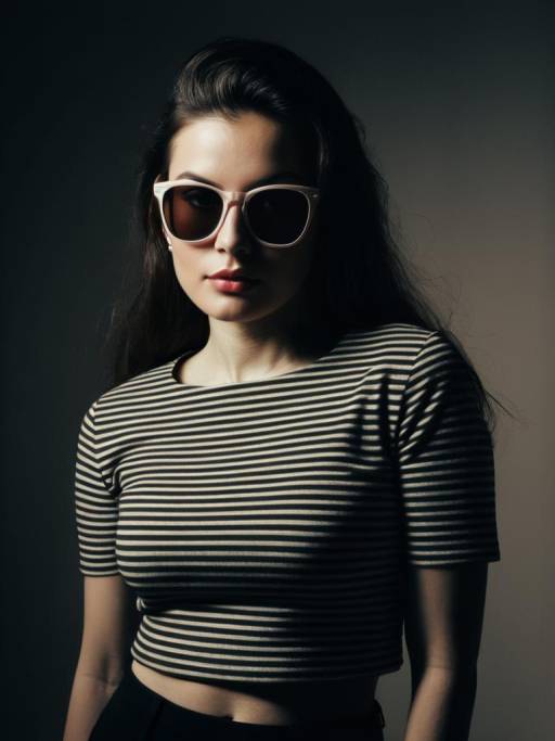 Stylish Woman in Striped Crop Top and Sunglasses