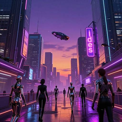 Futuristic Cyberpunk City with Cyborgs