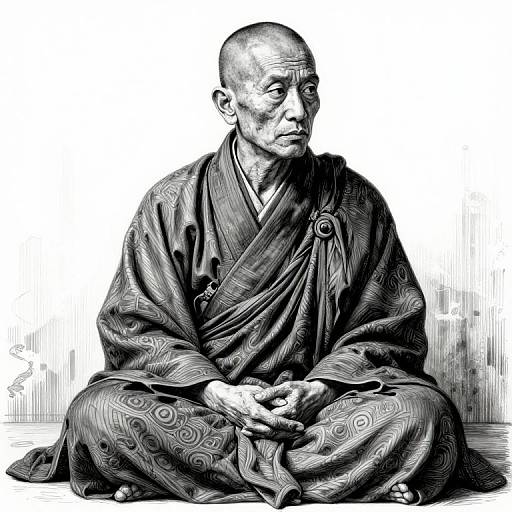 Photorealistic India Ink Monk Portrait
