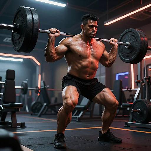 Buff Athlete Lifting Weights in Futuristic Gym