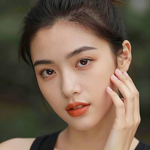 Elegant Woman Portrait with Green Background