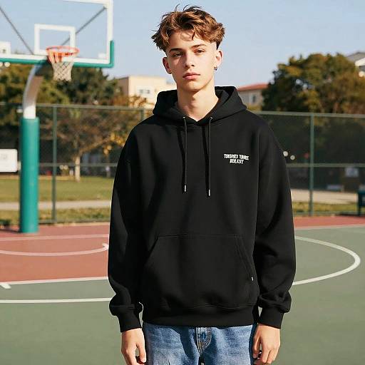 Teenage Boy with Layered Undercut on Basketball Court