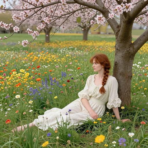 Serene Woman in Vibrant Spring Meadow