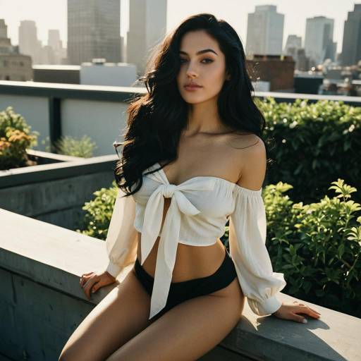 Woman Posing on Rooftop Garden Edge