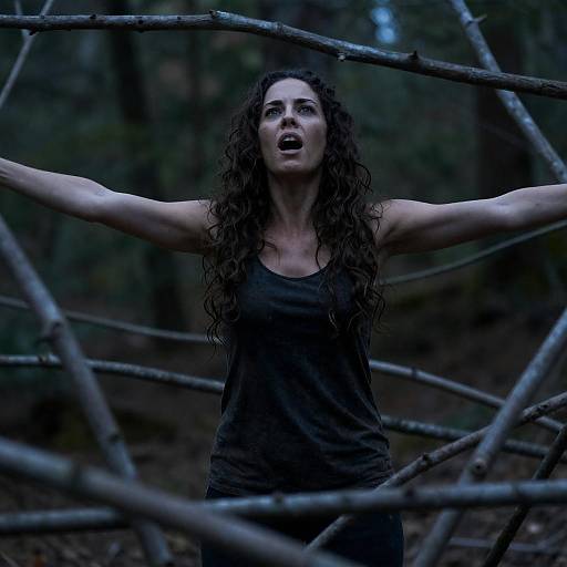 Cinematic Forest Woman with Curly Hair