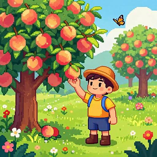 Whimsical Peach Orchard Pixel Art