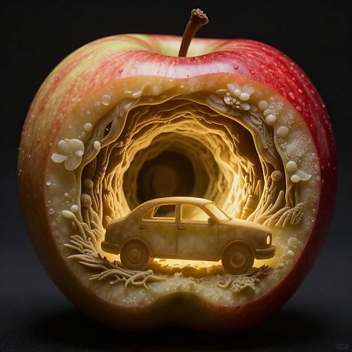 Surreal Apple with Cavern Carvings