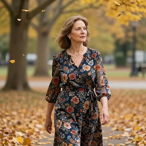 Mature Mom Strolling Autumn Park