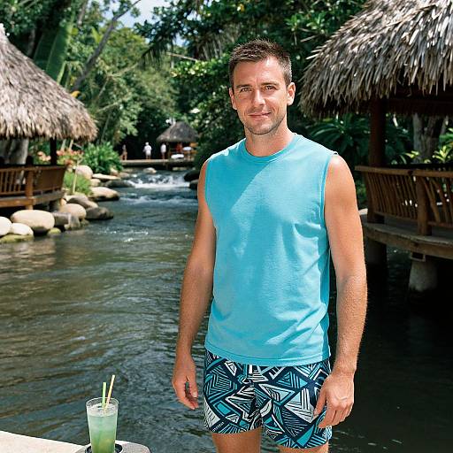 Man Relaxing by Lazy River