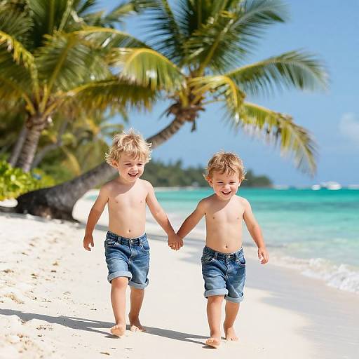 Joyful Toddlers Playing on Tropical Beach