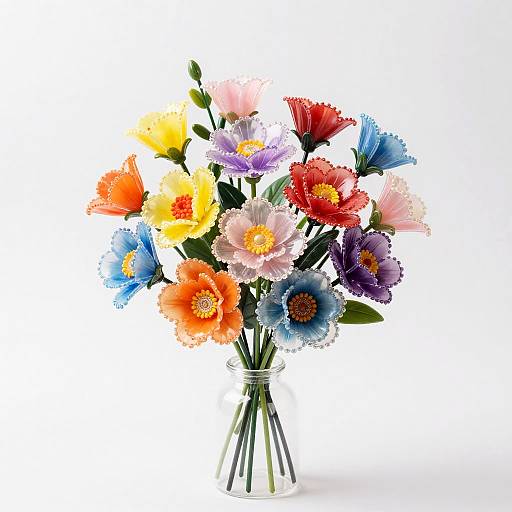 Colorful Plastic Flower Bouquet in Clear Vase