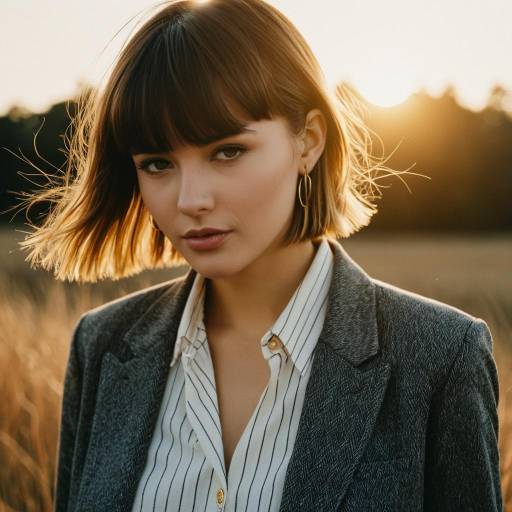 Young Woman with Short Fringe Hairstyle at Golden Hour