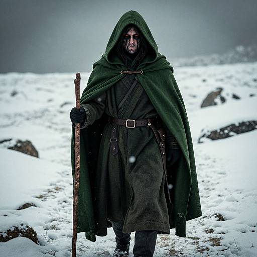 Epic Cinematic Man in Snowy Pass