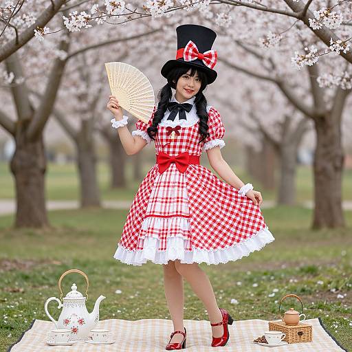 Mad Hatter Woman in Cherry Blossom Garden