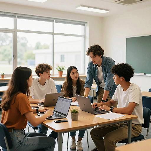 Bright Collaborative Classroom with Diverse Students