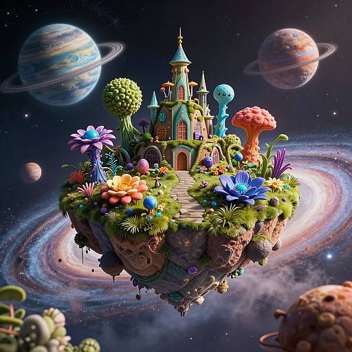 Whimsical Alien Planets with Floating Islands