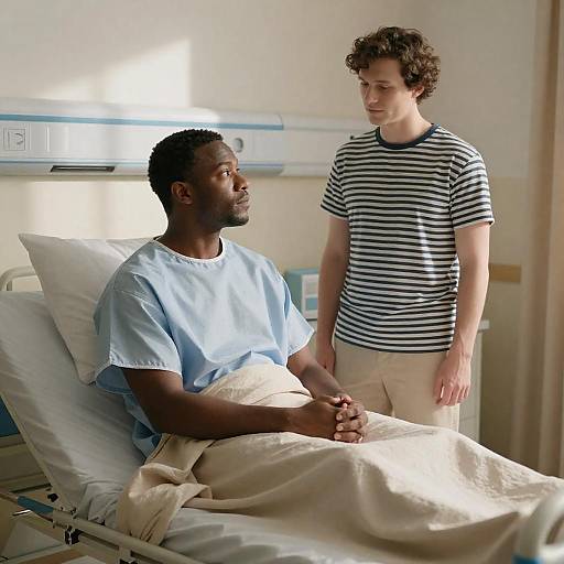 Sunlit Hospital Room with Two Men