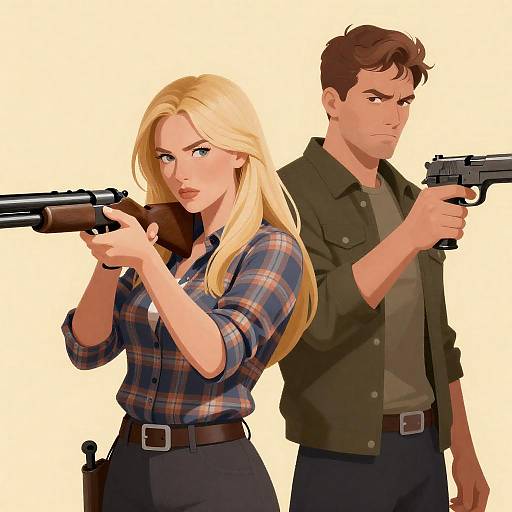 Blonde Woman and Man Armed Illustration