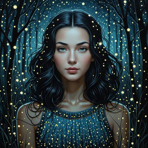Enchanting Night Girl with Fireflies