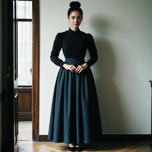 Elegant Woman in Black Dress Indoors