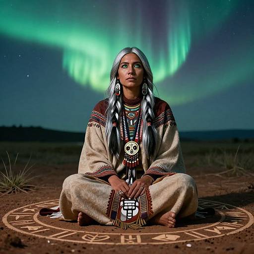 Native American Seer Portrait with Aurora