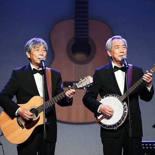 Serious Duet: Tuxedoed Musicians on Stage