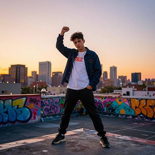 Confident Boy on Urban Rooftop