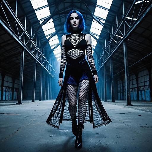 Androgynous Model in Sheer Fishnet Gothic Dress