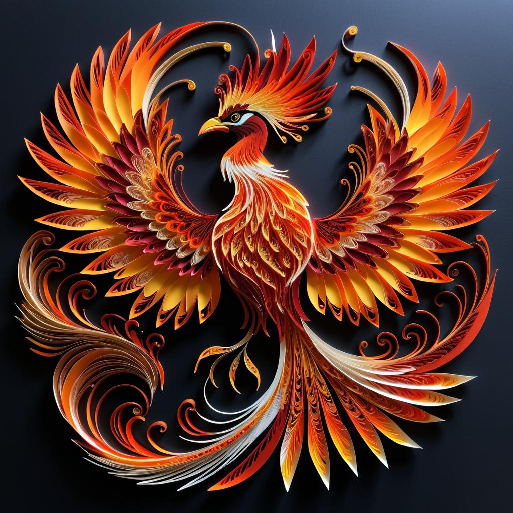 Dynamic Phoenix Rising in Paper Quilling