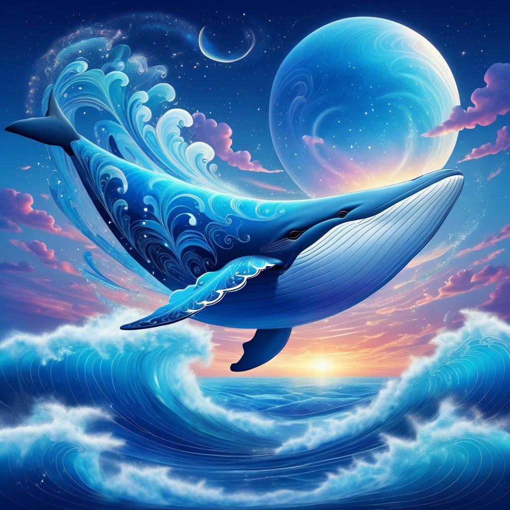 Surreal Whale Soaring in Twilight Sky