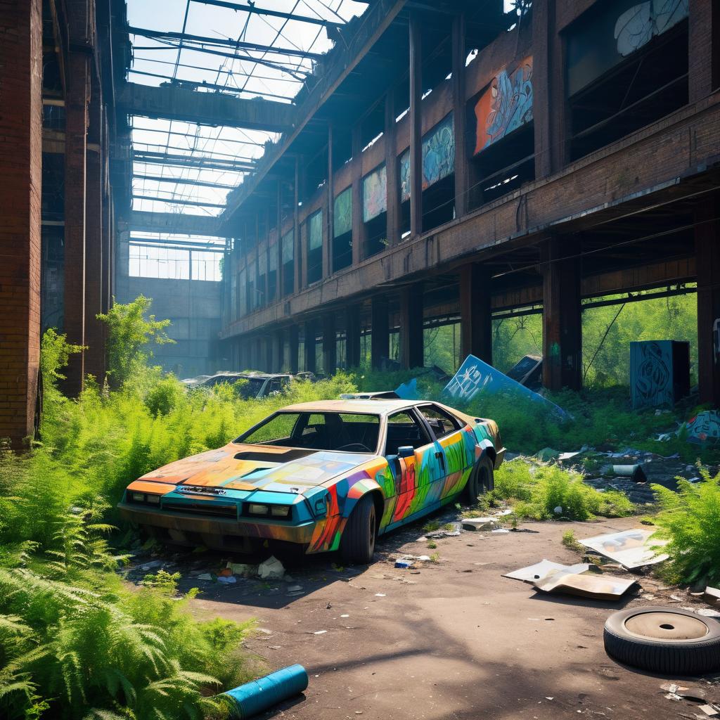 Abandoned Neon Factory: A Dystopian Scene