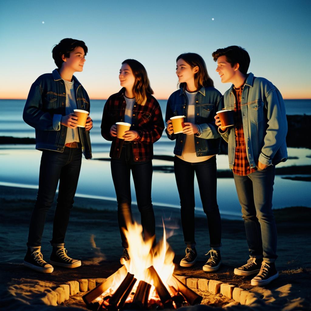 Nostalgic Beach Bonfire with Friends