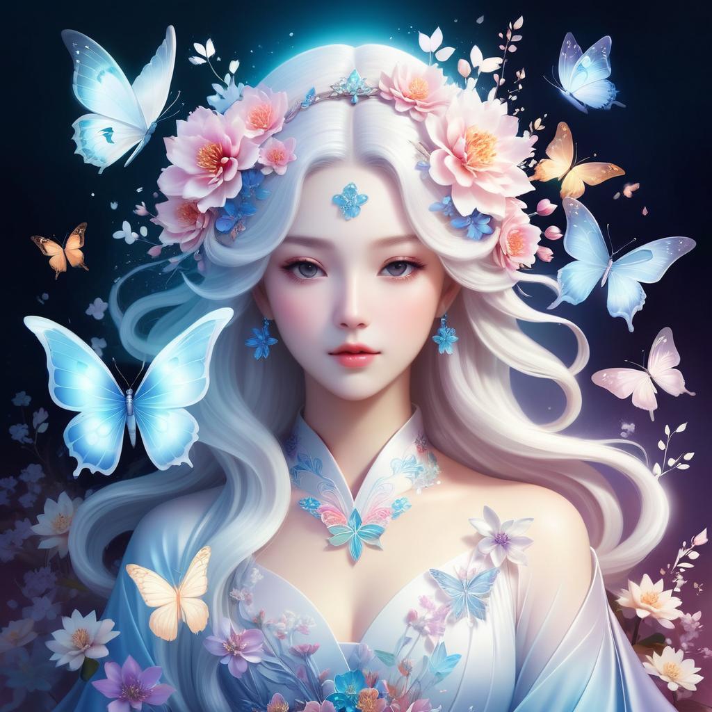 Serene Spectral Goddess Among Blooms